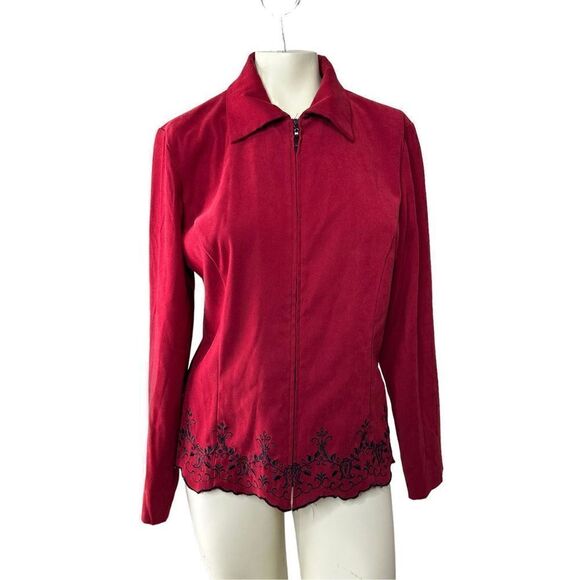 Studio I Women's Burgundy Red Zip-Up Collared Long-Sleeve Jacket Size Large - Picture 2 of 12